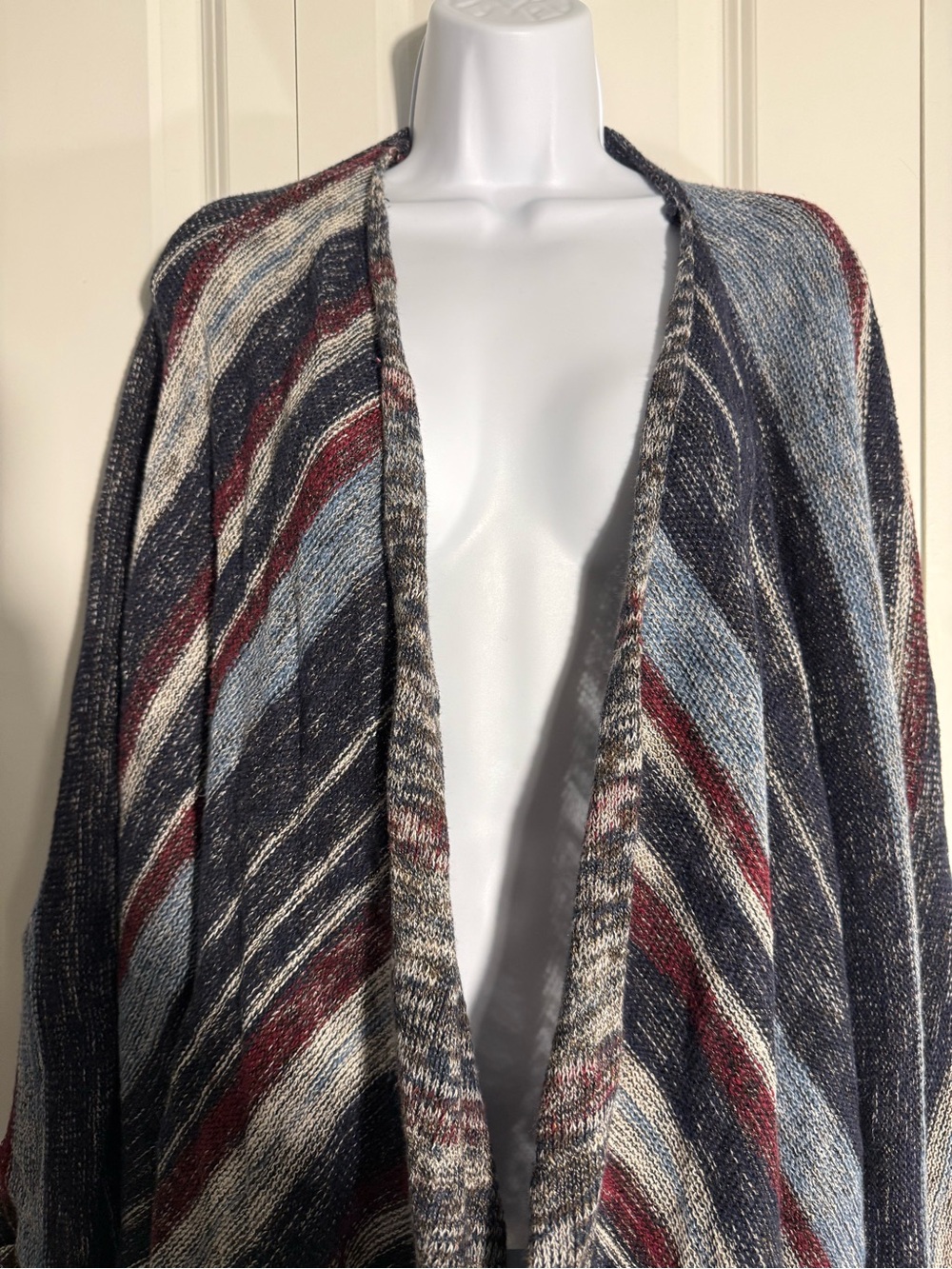 Free People Striped Open Front Poncho in Navy, Light Blue & Burgundy - Picture 5 of 7